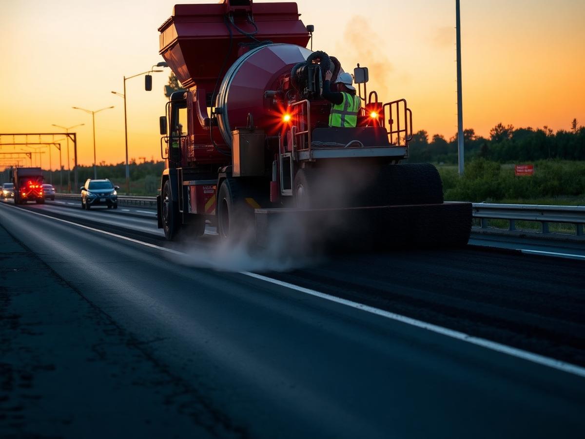 Bitumen paving works on a road corridor